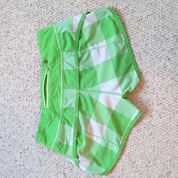 Lululemon Run Speed Short Gros Gingham Frond Frond Green and White size 4 - Picture 4 of 6